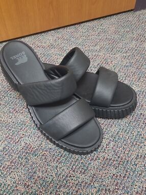 NWOT Sorel ONA Streetworks Slip On  Women's Black Dual-Strap Slide Sandals